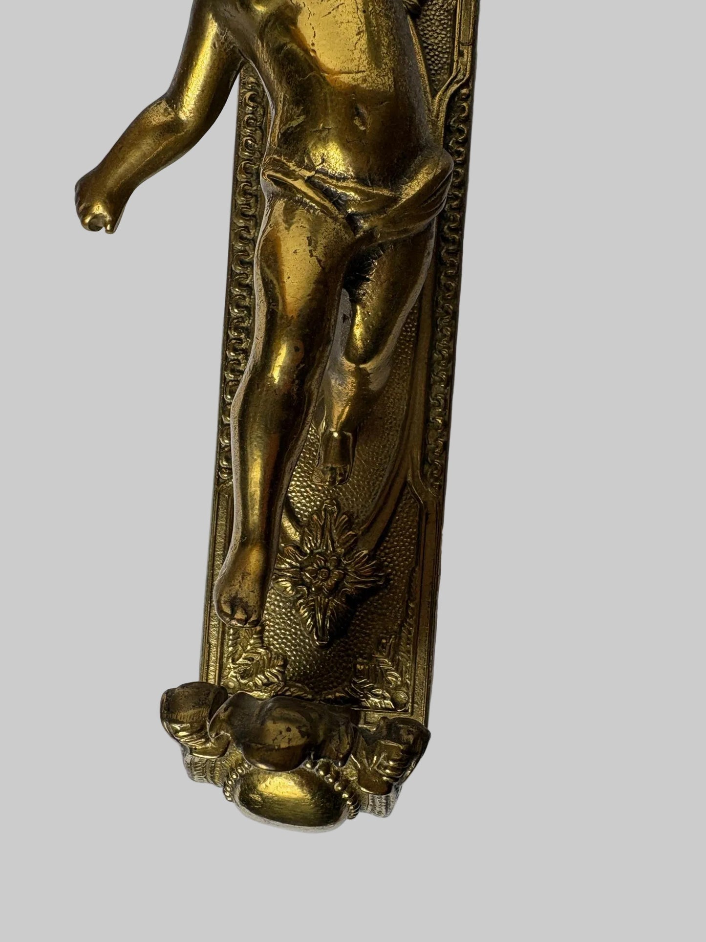 Pair of Antique Gilt Brass Figural Wall Sconces / Candle-Style Wall Lights (31cm)