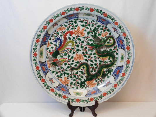 Large Wucai Dragon & Phoenix Charger – six-character Kangxi mark (20thC tribute piece)