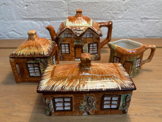 Vintage Price Kensington “Cottage Ware” Four‑Piece Tea Service – Teapot, Sugar, Butter Dish & Milk Jug, c.1938–50s