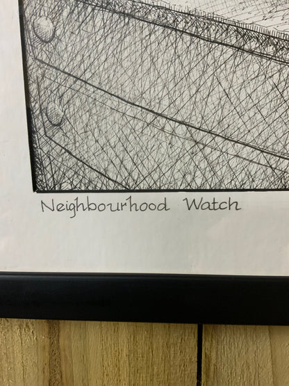 Pair of Humorous Pen Drawings — “Neighbourhood Watch” & “Bopp in Love …” (signed OD, 1988)