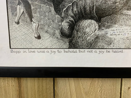 Pair of Humorous Pen Drawings — “Neighbourhood Watch” & “Bopp in Love …” (signed OD, 1988)