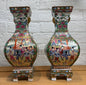Pair of Late 20th‑Century Chinese Famille Rose Vases on Porcelain Stands