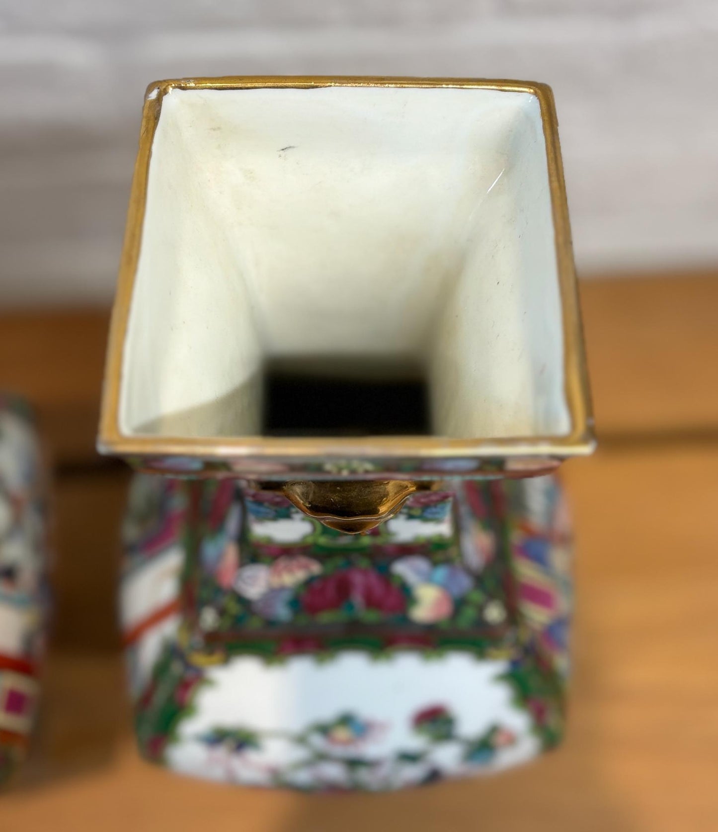 Pair of Late 20th‑Century Chinese Famille Rose Vases on Porcelain Stands
