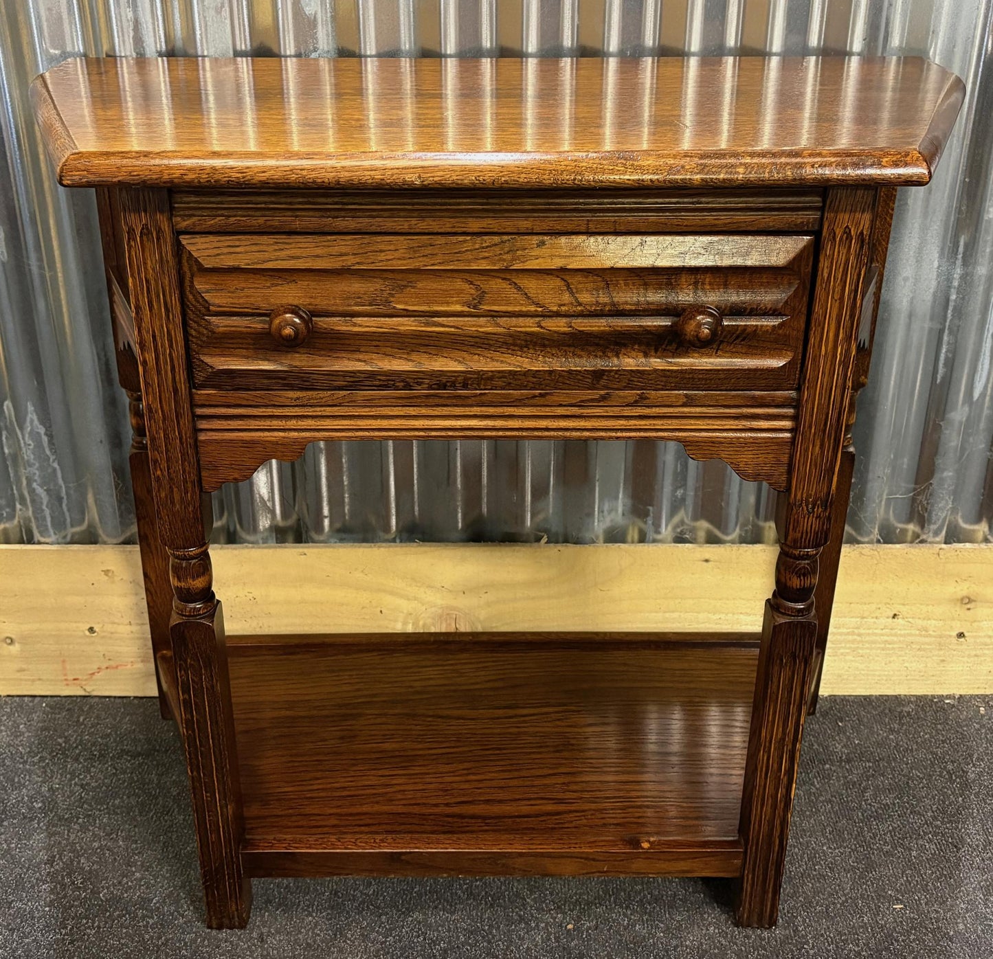 Mid‑20th Century Oak Credence Table with Drawer & Shelf