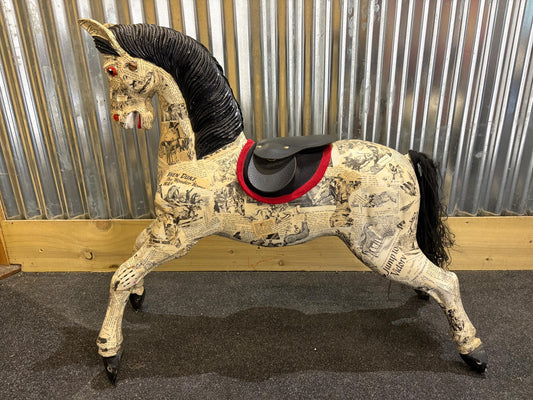 Decoupage Papier-Mâché Horse – Vintage Comic Print Finish – Statement Decorative Sculpture