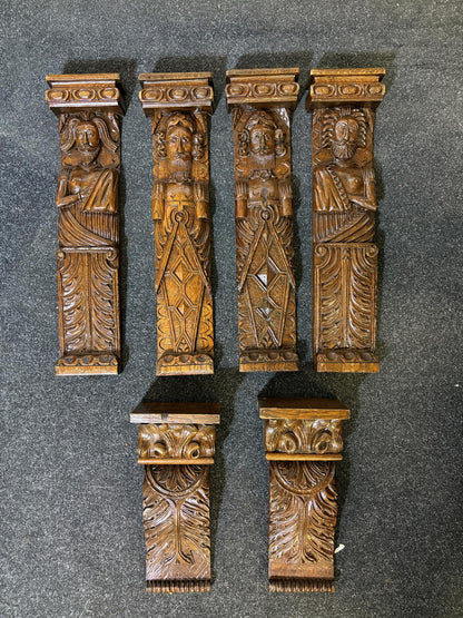 Set of 18th-Century Carved Oak Herm Mounts and Corbels