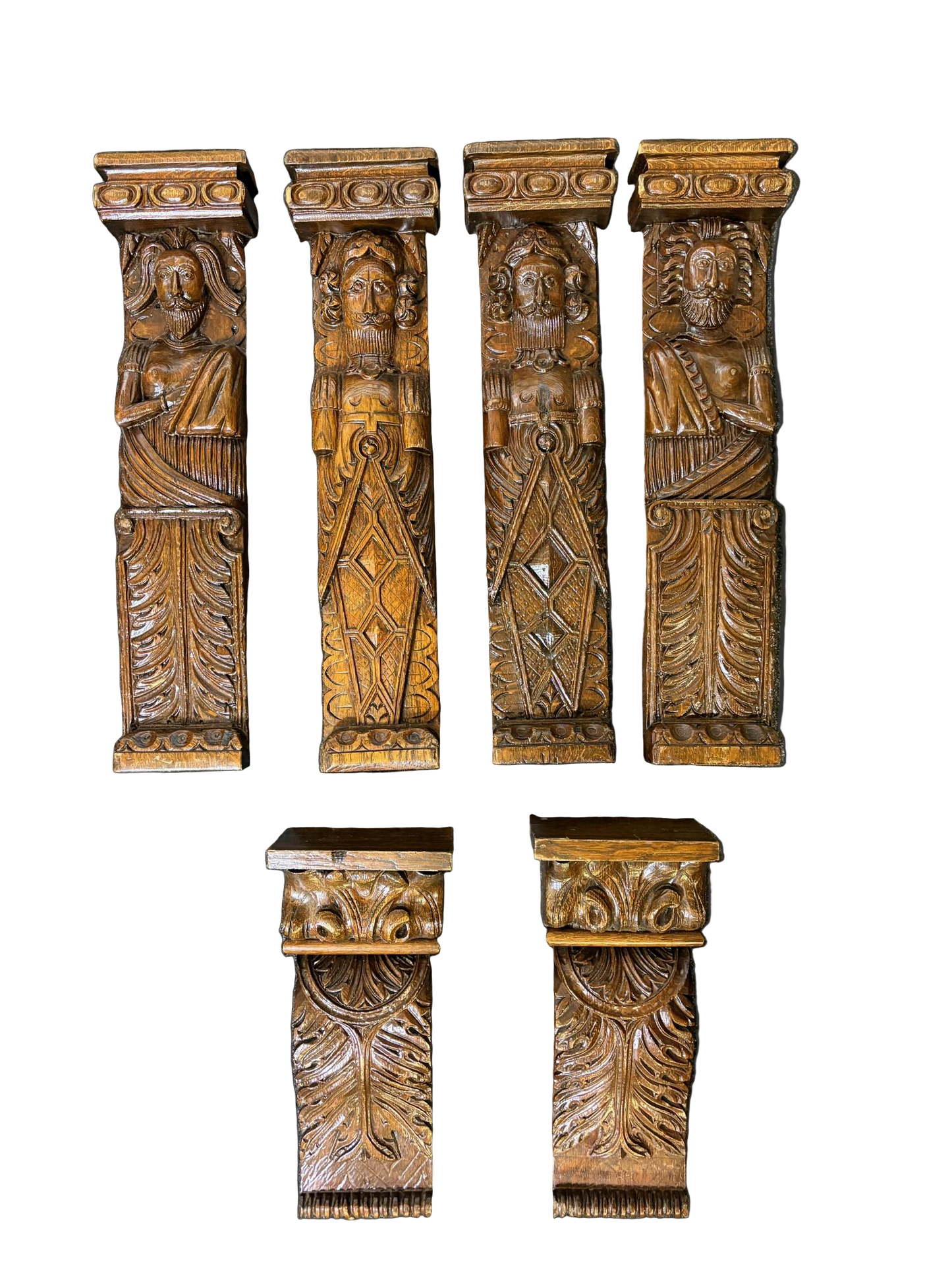 Set of 18th-Century Carved Oak Herm Mounts and Corbels