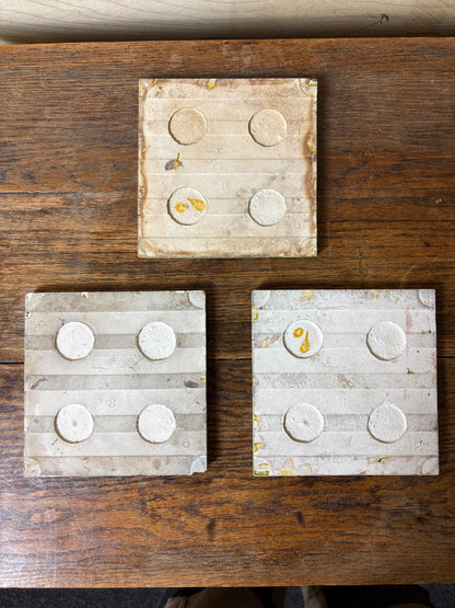 Set of 3 Art Nouveau Relief-Moulded Fireplace Tiles – Pink Clematis on  c.1900