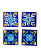 Set of 4 Hand‑Painted Persian/Jaipur‑Style Floral Tiles on Cobalt Blue, 7.5 cm
