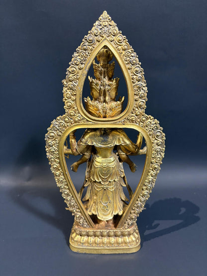 Large Nepalese Gilt‑Brass Avalokiteshvara with Torana, c. 1970–1990