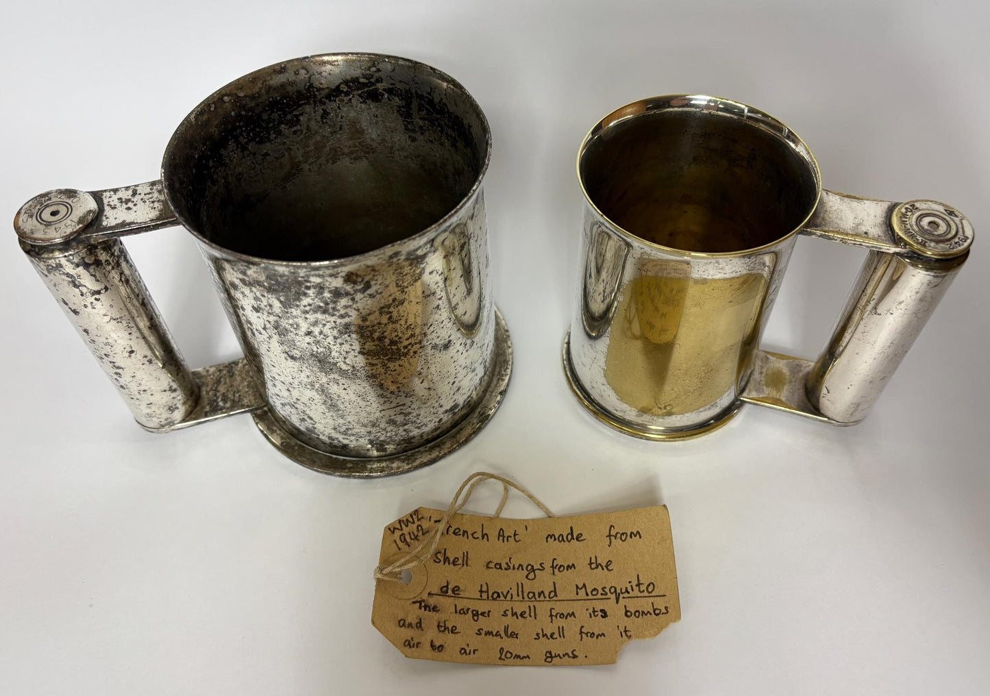 Pair of WW2 Trench Art Tankards from British Shell Casings, c.1943