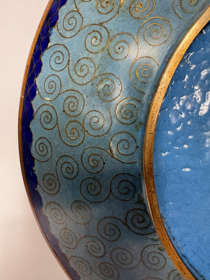 Meiji Japanese Cloisonné Wall Charger, Kyoto School, Chrysanthemums and Butterfly, 30.5cm