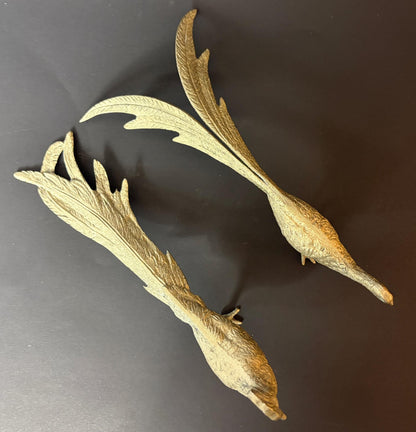 Pair of Silver‑Plated Pheasant Ornaments, c.1950s–70s, 20 cm