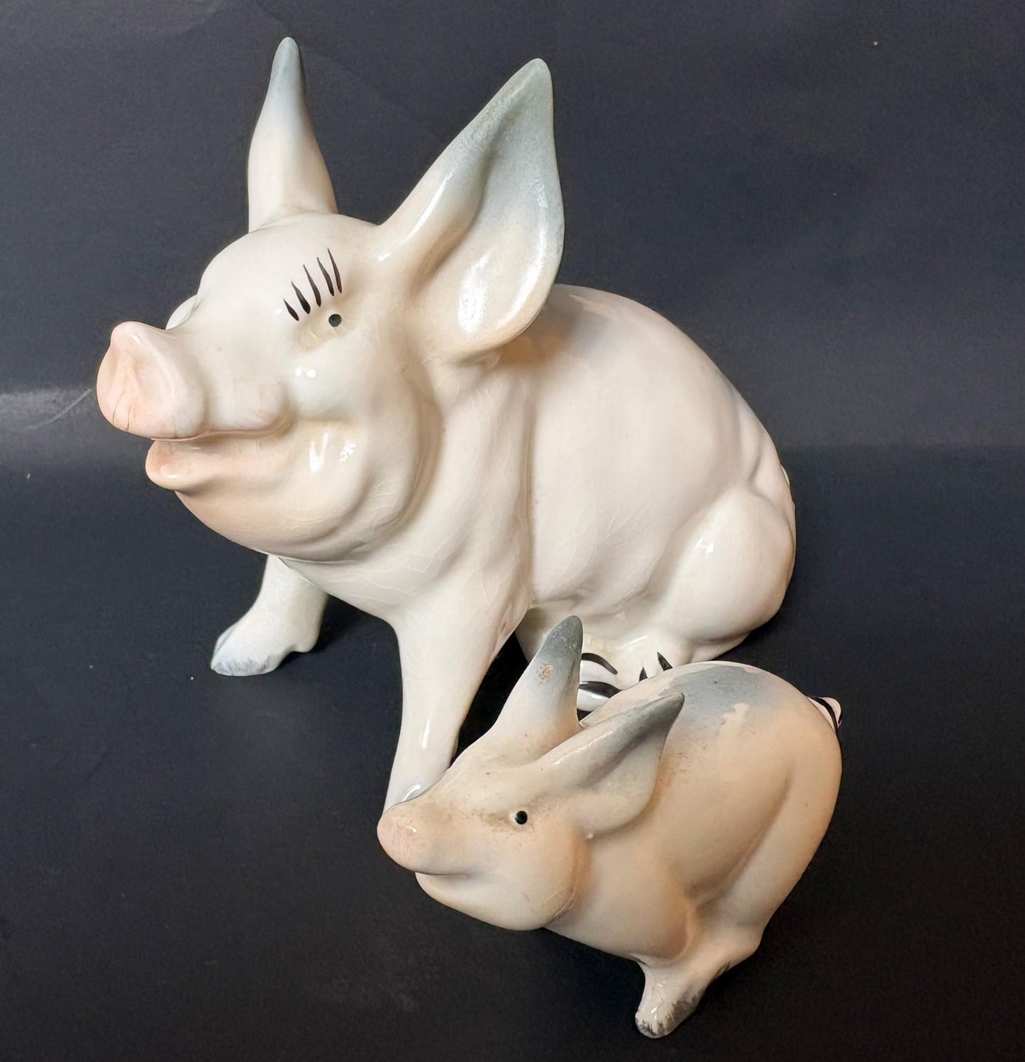 Vintage Beswick Sow & Piglet Figurines – Cream Glaze English Pottery