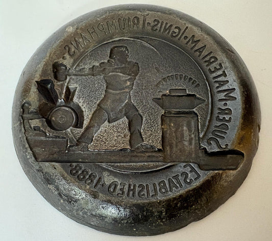 Cast Iron Foundry Pattern Mould “Super Materiam Ignis Triumphans” — Established 1888 (J.K. Smit) – 12.5cm