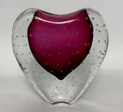 Heart Vase in Ruby Pink Cased Glass - Murano-Style Bullicante – Mid-Century Modern Art Glass