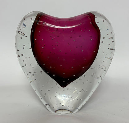 Heart Vase in Ruby Pink Cased Glass - Murano-Style Bullicante – Mid-Century Modern Art Glass