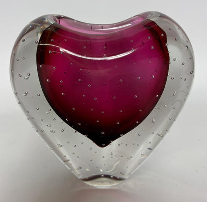 Heart Vase in Ruby Pink Cased Glass - Murano-Style Bullicante – Mid-Century Modern Art Glass