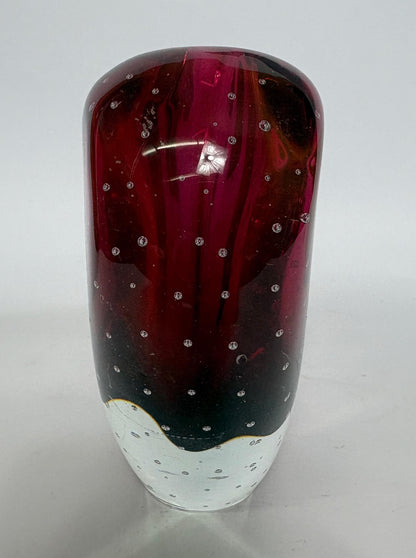 Heart Vase in Ruby Pink Cased Glass - Murano-Style Bullicante – Mid-Century Modern Art Glass