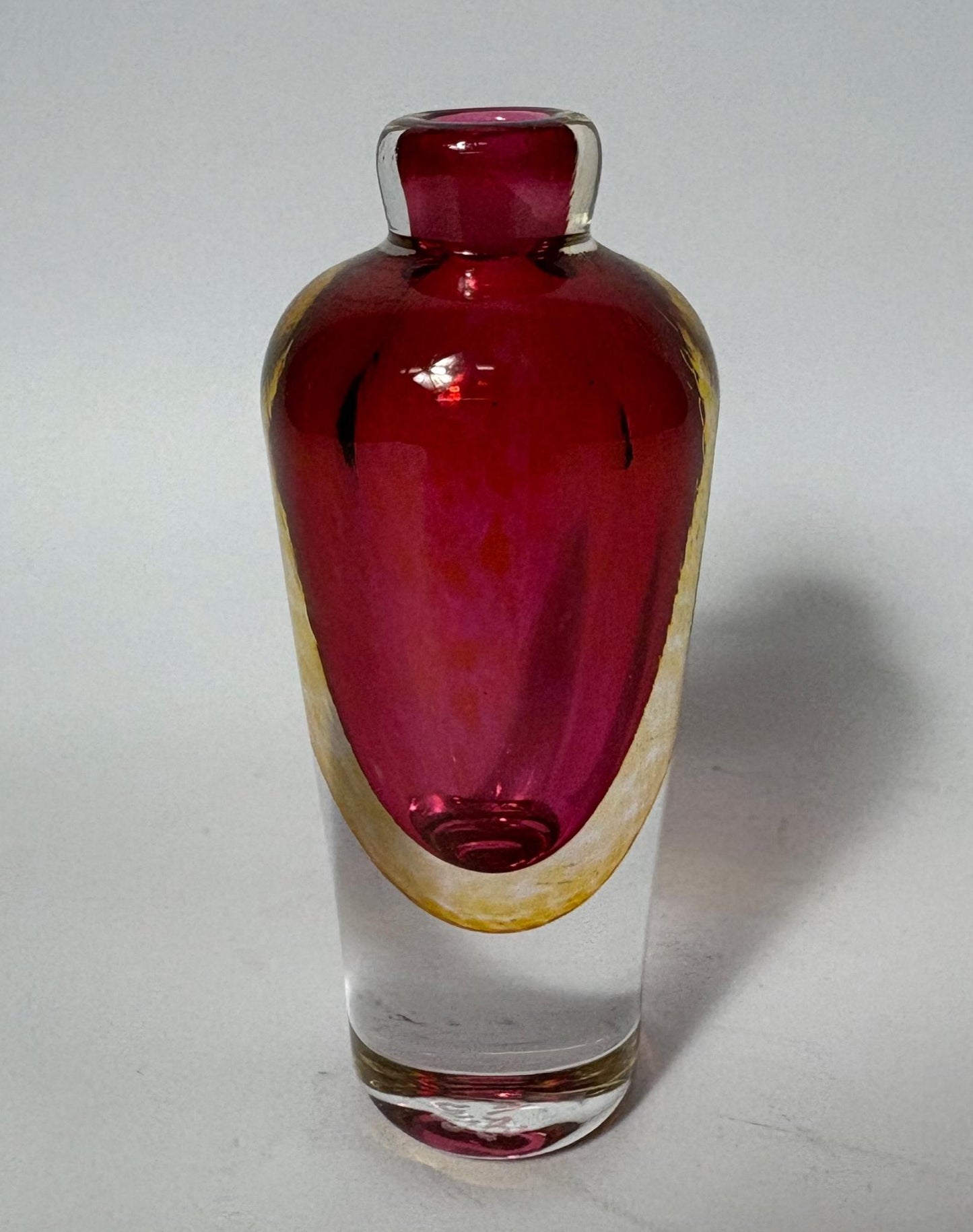 Mid‑Century Sommerso Cased Glass Bottle Vase – Cranberry & Amber