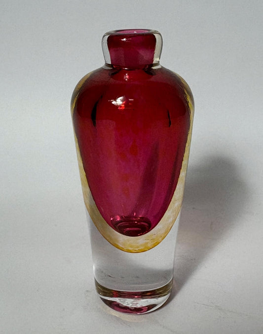 Mid‑Century Sommerso Cased Glass Bottle Vase – Cranberry & Amber