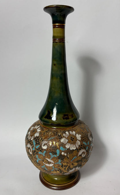 Victorian Doulton Lambeth “Slater’s Patent” Bottle Vase – Gilt & Enamel Floral Decoration