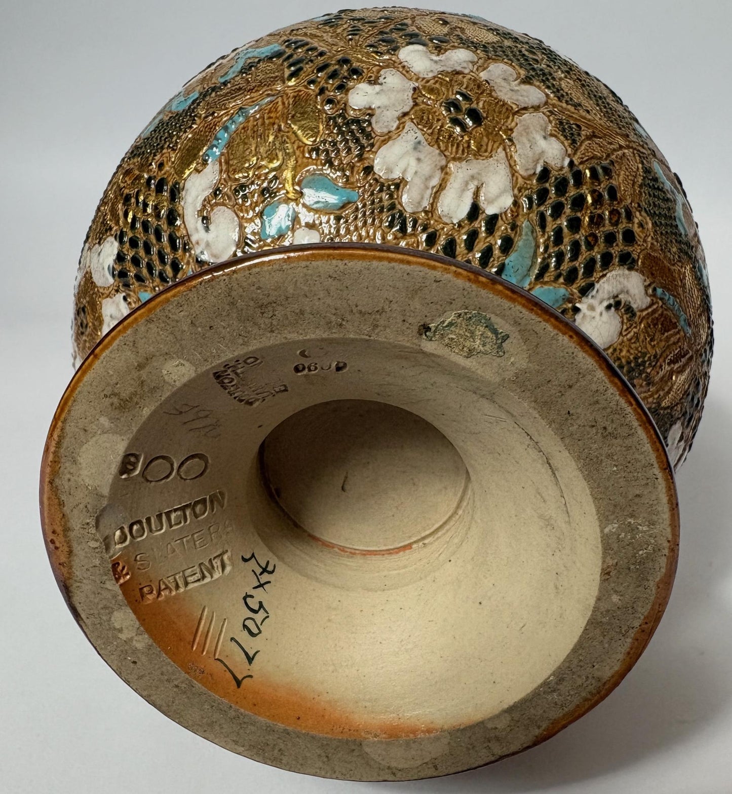 Victorian Doulton Lambeth “Slater’s Patent” Bottle Vase – Gilt & Enamel Floral Decoration