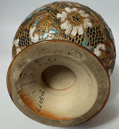 Victorian Doulton Lambeth “Slater’s Patent” Bottle Vase – Gilt & Enamel Floral Decoration