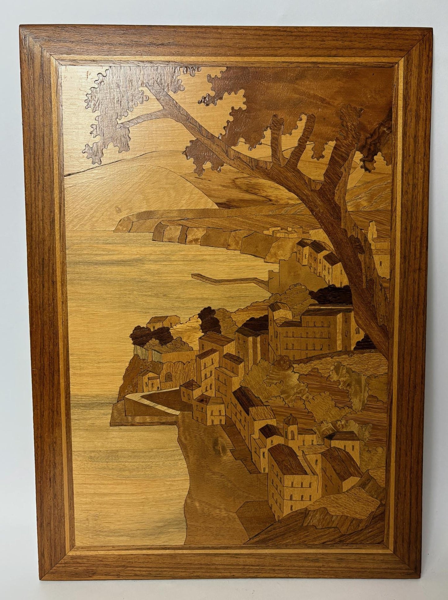 Set of Three Vintage Marquetry Panels – Mediterranean Coastal Views