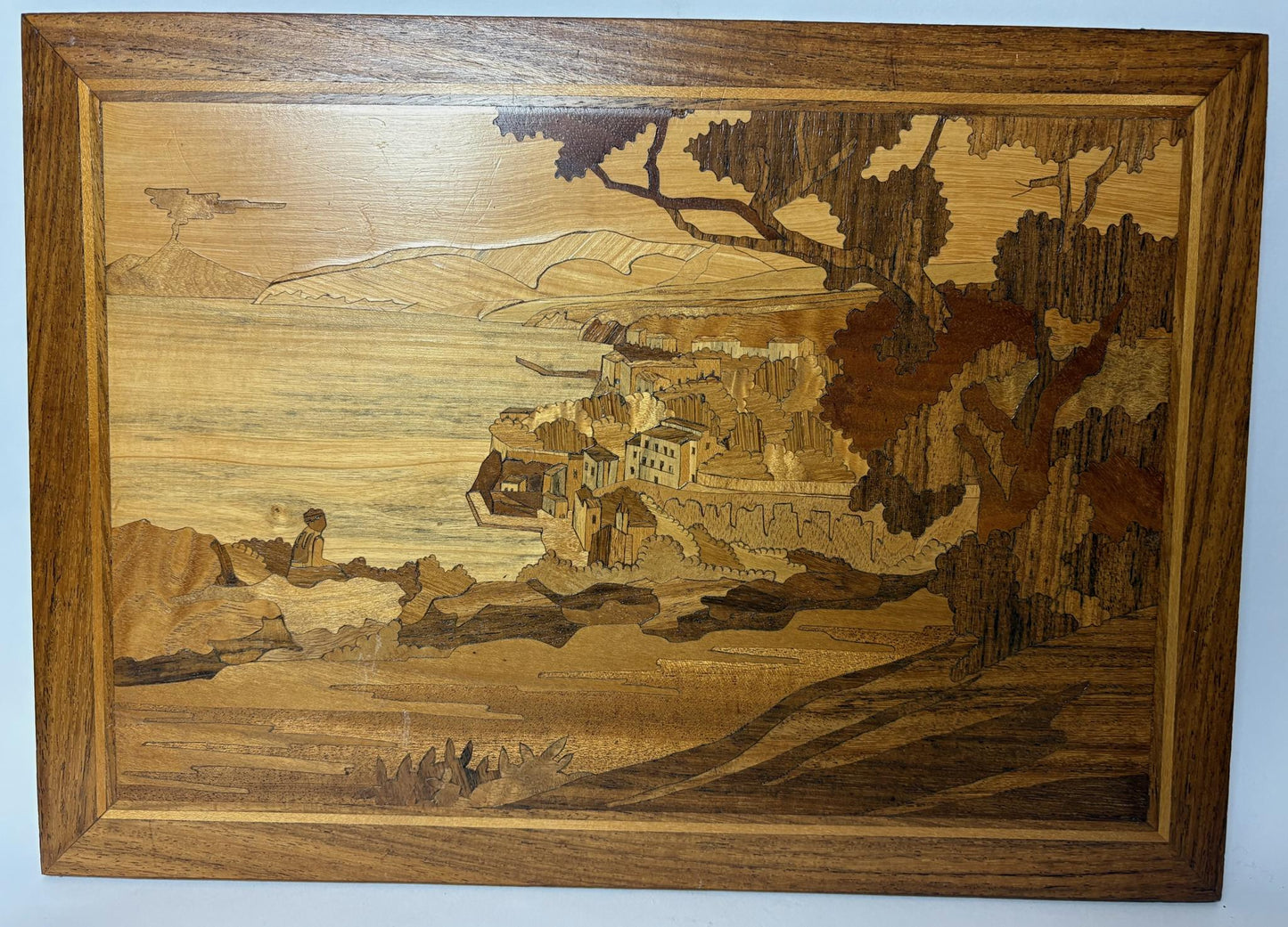 Set of Three Vintage Marquetry Panels – Mediterranean Coastal Views