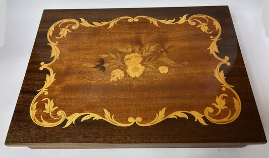 Italian Inlaid Musical Jewellery Box (37cm) – Sorrento Style Marquetry, Working Music