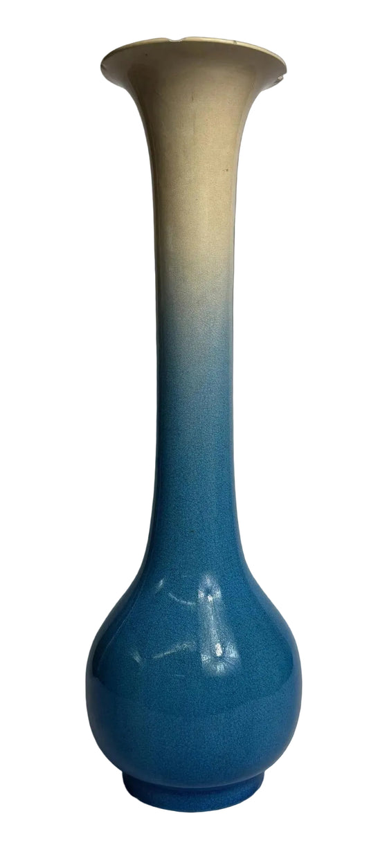 Kyoto Ware Bottle Vase – Blue to Cream Ombré Glaze - Japanese Meiji Period