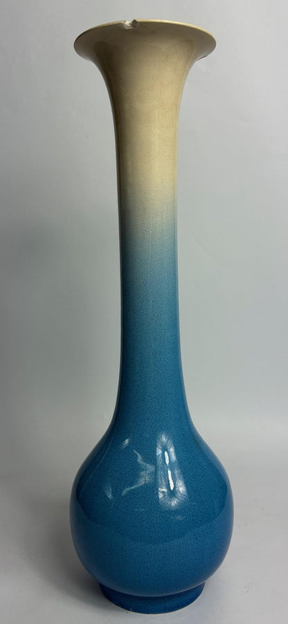 Kyoto Ware Bottle Vase – Blue to Cream Ombré Glaze - Japanese Meiji Period