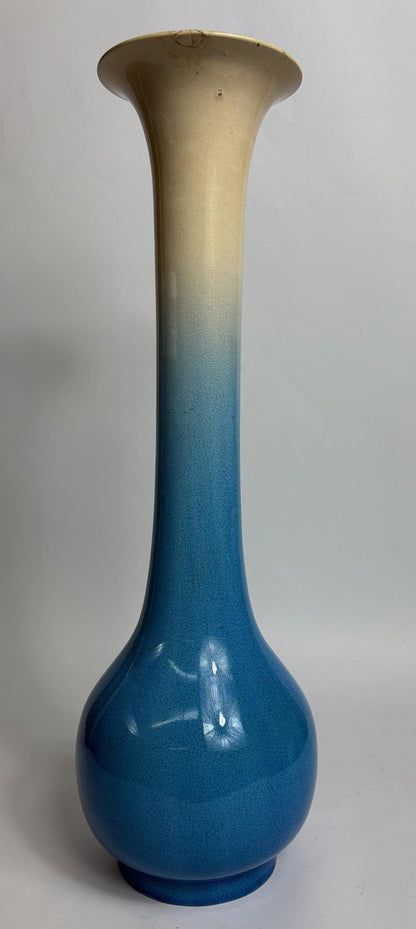 Kyoto Ware Bottle Vase – Blue to Cream Ombré Glaze - Japanese Meiji Period