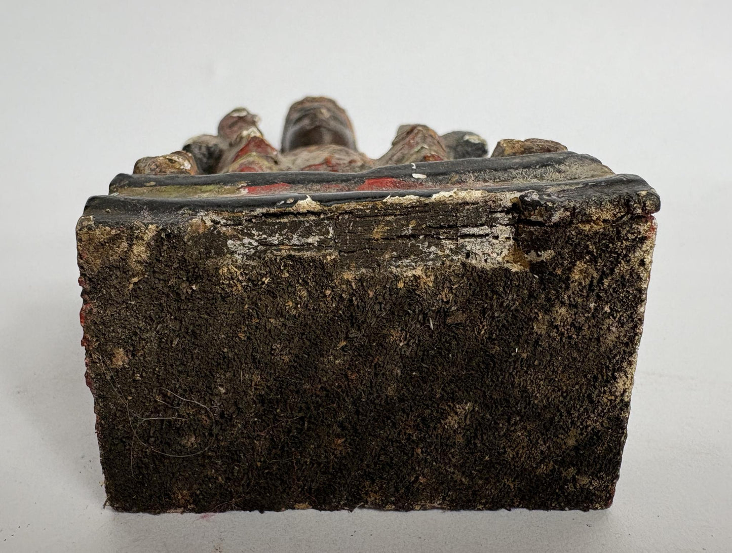 Antique Chinese Carved Wooden “Emperor” Figure – Polychrome Traces & Ink Inscription, 13cm