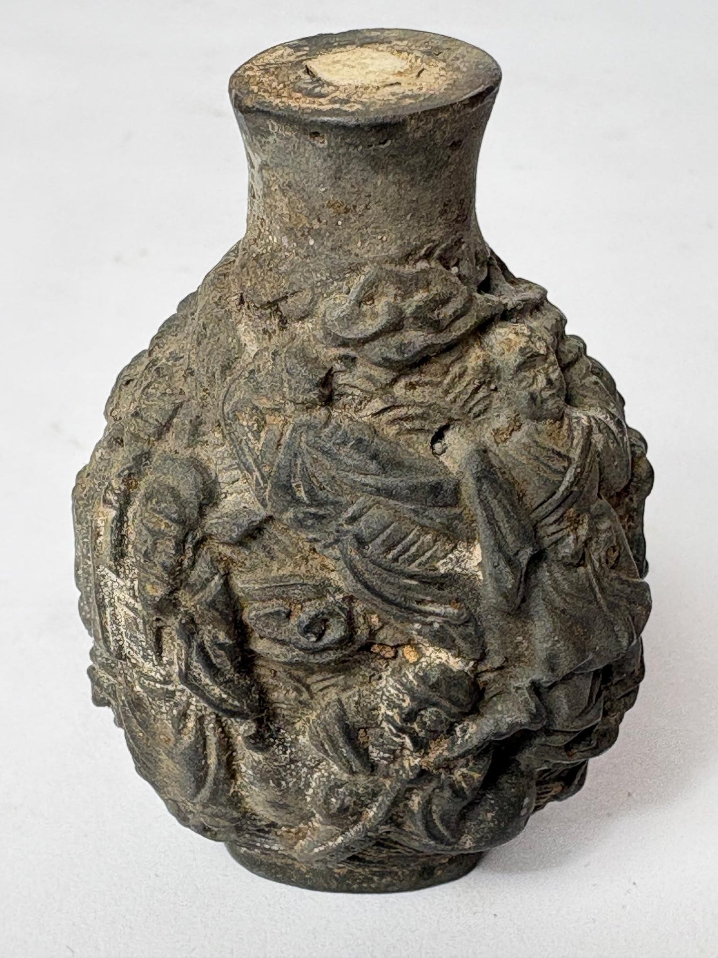 Snuff Bottle - Chinese – Patinated Metal Relief Immortals Scene (Qing/Republic Style)