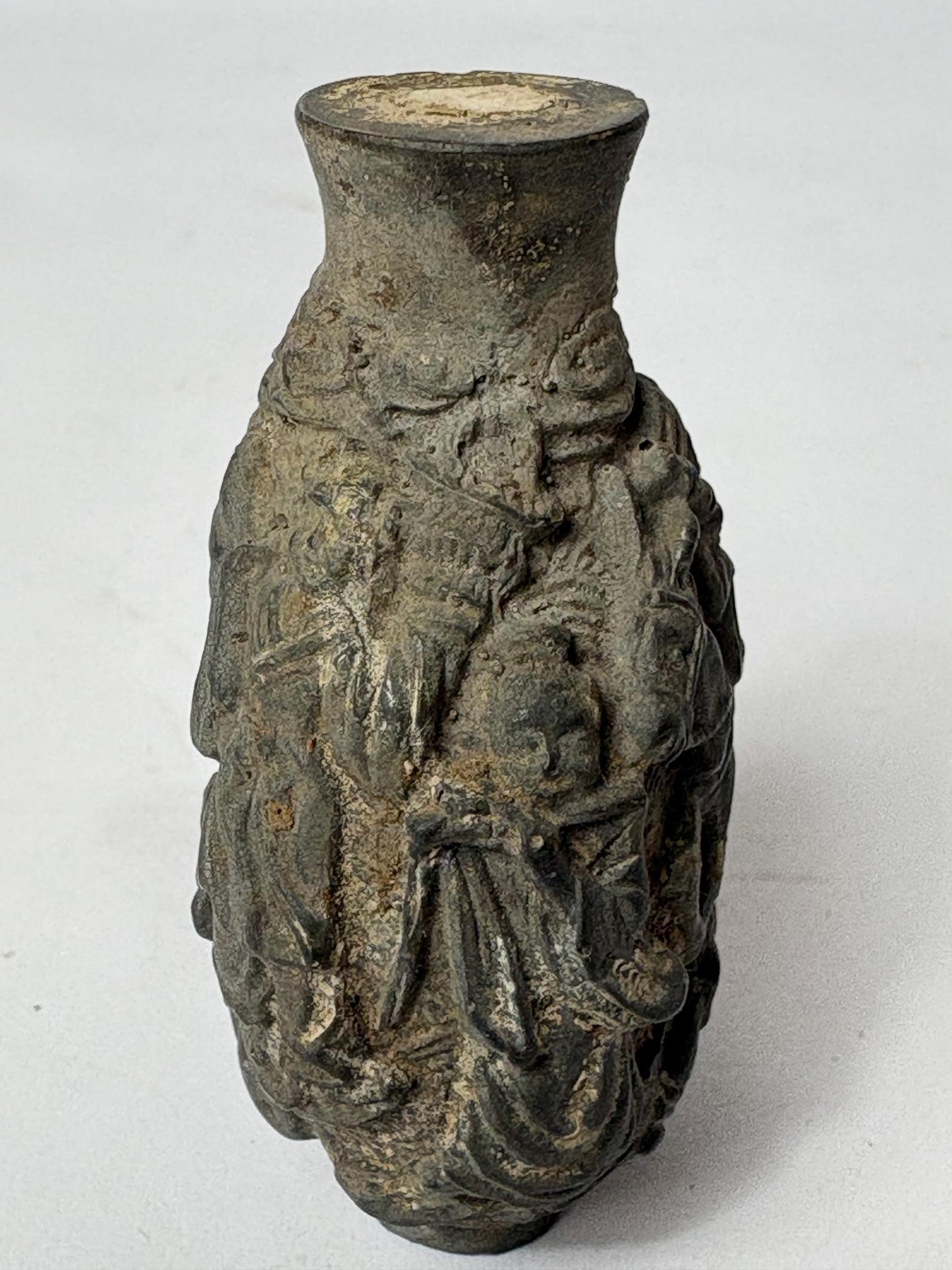 Snuff Bottle - Chinese – Patinated Metal Relief Immortals Scene (Qing/Republic Style)