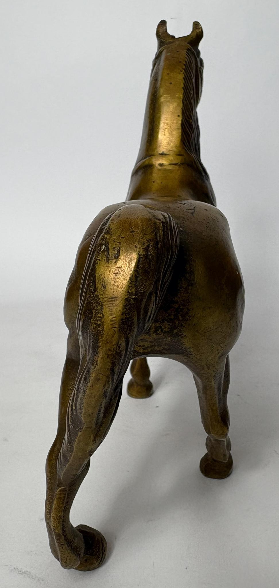 Pair of Antique Cast Brass Horse Figures (c. 1880–1920) – Heavy Equestrian Mantel Ornaments – 21cm