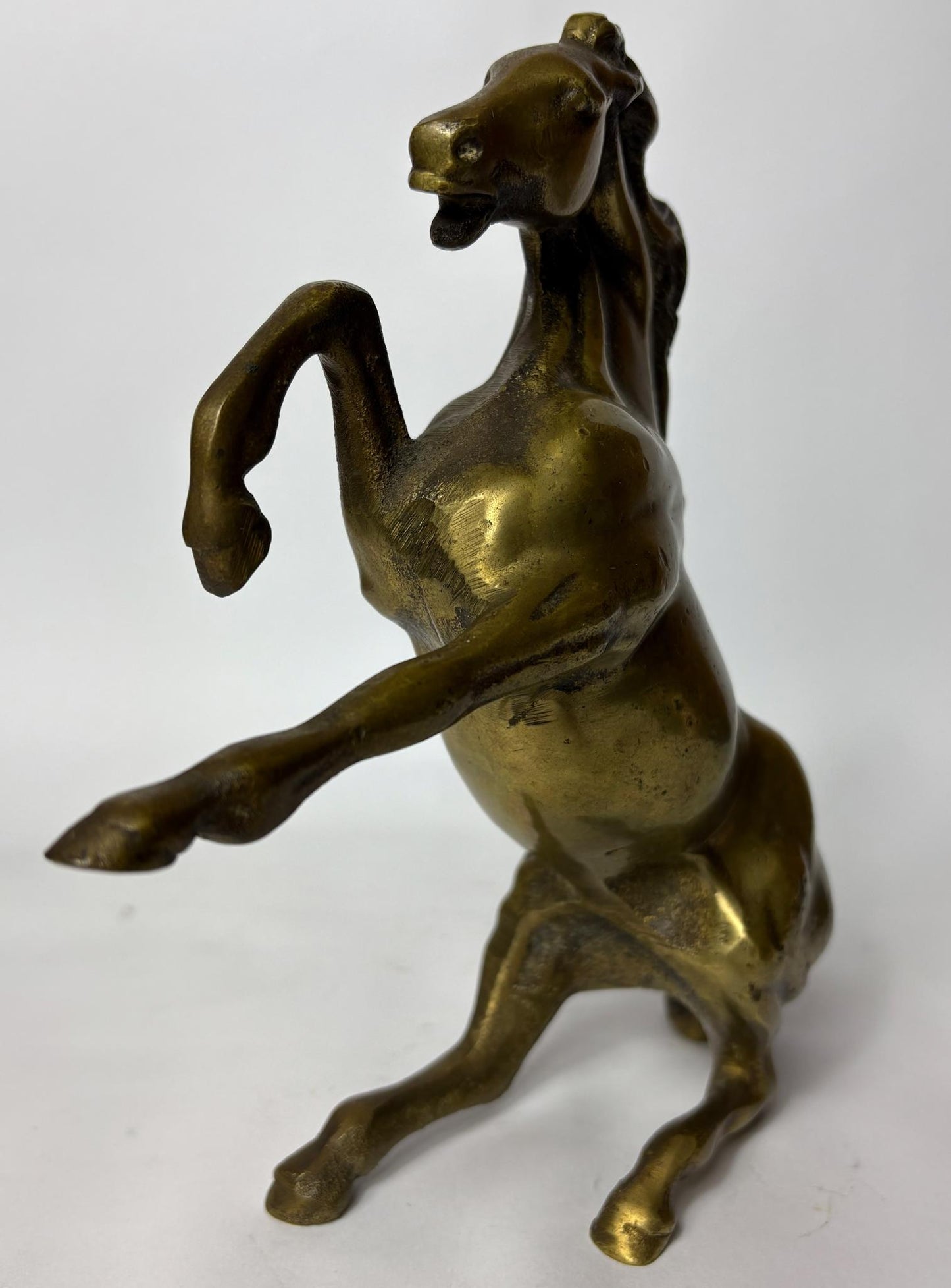 Pair of Antique Cast Brass Horse Figures (c. 1880–1920) – Heavy Equestrian Mantel Ornaments – 21cm