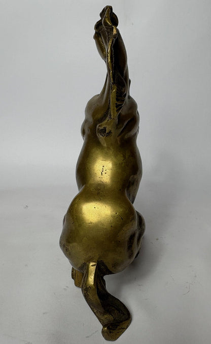 Pair of Antique Cast Brass Horse Figures (c. 1880–1920) – Heavy Equestrian Mantel Ornaments – 21cm