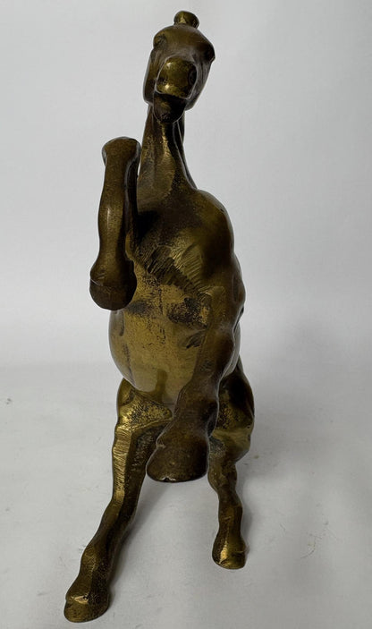 Pair of Antique Cast Brass Horse Figures (c. 1880–1920) – Heavy Equestrian Mantel Ornaments – 21cm